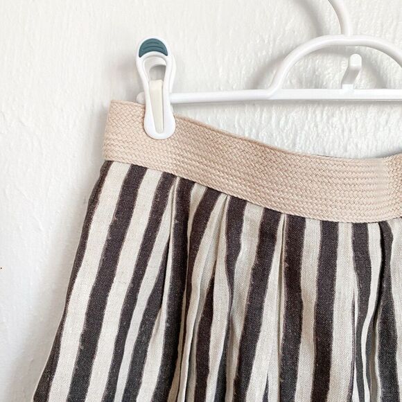 LOFT 100% Linen Knee Length Stripe A-line Skirt Women’s 2 Cream Black Pockets - Picture 2 of 8